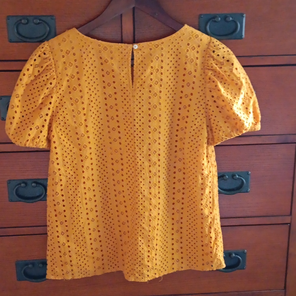 J.Crew Bronzed Topaz Eyelet Puff Sleeve Blouse Top - Picture 5 of 11